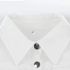 Cyflymder Y2k Streetwear Solid Blouse for Women Zipper Pocket Button Turn-down Collar Short Sleeve T Shirt Korean Summer Clothing