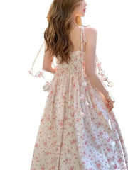 Cyflymder Fairy Sling Dress Women Summer Floral Sleeveless Backless Slim Waist A-line Party Dresses Elegant Sweet Beach Vestidos