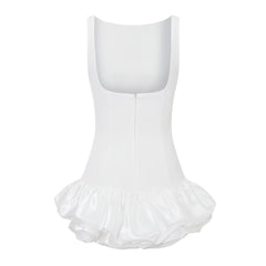 Cyflymder Women Summer Mini Tank Dress Sleeveless Round Neck Solid Color Bud Hem Dress