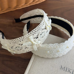 Cyflymder Boho Headband Lacework Pearl Bow Fabric Wide Band Retro Hair Accessory For Women Lightweight Non Slip New Arrival