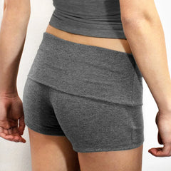 Cyflymder Summer Slim Yoga Shorts Women Casual Solid Color Fold Over Low Waist Lounge Shorts