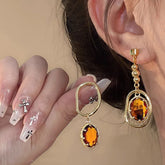 Cyflymder Retro Metal Asymmetrical Long Crystal Stud Earrings for Women European American Style Jewelry Party Travel Accessories