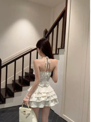 Cyflymder Korean Style Retro 2 Piece Sets Women Casual Y2k Crop Top Vest + Mini Cake Skirts Sexy Vintage Fashion Suits Even Party Clothing