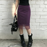 Cyflymder Women's Summer Elegant High-Waist Purple Sheer Layered Midi Skirt Featuring a Subtle Ruffle Hem Perfect for Chic Everyday Wear