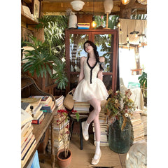 Cyflymder 2025 New High Niche Sexy Polka Dot Neck Dress Women Summer New Design Sense Covering Flesh Slimming, A-line Dresses