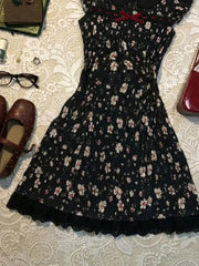 Cyflymder Harajuku Dresses Vintage Women's Dress Kawaii Y2k Summer Floral Print Slim Sexy Short Sleeve 90s Hot Girl Fashion Elegant Shoujo