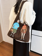 Cyflymder Cute Cartoon Knitted Tote Bag Women's Large Capacity Versatile Commuter Single Shoulder Armpit Bag Ins Style Soft Velve...