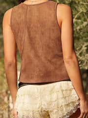 Cyflymder Elegant Floral Embroidered Sleeveless Blouse with Tie Bow Front and V Neckline Perfect for Summer Outfits