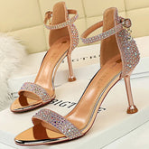 Cyflymder Shoes Rhinestone High Heels Women Pumps Sexy Kitten Heels Party Shoes Open Toe Women Sandals Heel Stiletto Wedding Shoes