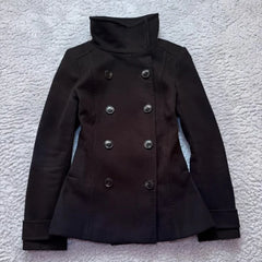Cyflymder New Winter Women Stand Collar Double Breasted Coat Short Peacoat Elegant Commuter Black Warm Woolen Jacket Office Lady Outerwear