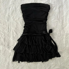 Cyflymder new trend inspo Women Tube Top Dress High Fashion Streetwear Casual New Cute Bow Chic Aesthetic Solid Color Y2K Emo Girls Summer New Slim Dress