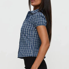 Cyflymder Women's Basic Button Down Shirts Cap Sleeve Lapel Collar Tight Blouse Tie Up Back Slim Fit Tops Summer Office Shir