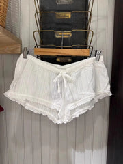 Cyflymder White Drawstring Short Pants Women Summer Streetwear Casual Elastic High Waist Home Underwear Vintage Chic Preppy Style Shorts