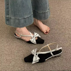 Cyflymder Bow Summer Woman Sandals Janes Shoes Flats Square Toe Slippers New Slingback Fashion Shoes Party Dress Mujer