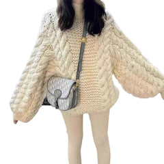 Cyflymder Retro Knitted Sweater round Ne Bell Sve Casual Comfortable Autumn Winter Women's Faion Commute Loose Fit Polyester Blend