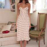 Cyflymder Women Ruched Wire Bra Spliced Lace V Collar Push Up Bandage Backless Sling Dress Sexy Heart Print Night Out Party Midi Long Robe