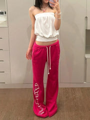 Cyflymder Harajuku Letter Printing Casual Wide Leg Trousers Y2k Aesthetic Women Drawstring Pants Vintage Grunge Slim Fit Pantalon Femme