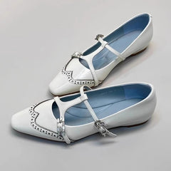 Cyflymder Retro Shallow Square Toe Mary Jane Shoes Women T Strap Buckle Elegant Dress Pumps Ladies Comfort Designer Flats Zapatos De Mujer