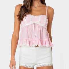 Cyflymder Lace Trim Babydoll Camis Y2k Fairycore Peplum Crop Tops 00s Aesthetic Backless Tank Tops Women Milkmaid Vest Holiday