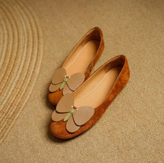 Cyflymder Unique Design Butterfly Round Toe Ballet Shoes For Women Casual Outdoor Wearing Suede Inner Height Increasing Shallow Mouth Dres