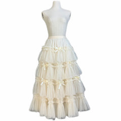Cyflymder Sweet Lolita Style Lace Ruffles Mesh Bow Ball Gown Princess Cake Skirt Women Luxury Stage Performance Evening Party Tulle Skirt