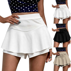 Cyflymder Women's High Waist Solid Color Fake Two Piece Yoga Sports Pockets Skirt Sweat Absorbing Double Layer Solid Color Fitness Skirts