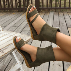 Cyflymder New Women Summer Boots Open Toe Flat Sandals Fashion Roman Style Sandals Cool Boots Plus Size 36-43 Back Zipper