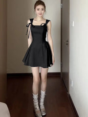 Cyflymder Blue Suspender Dress for Women in Summer New A-line Waist-hugging Skirt