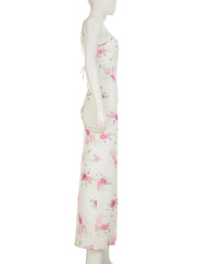 Cyflymder Holiday Floral Bodycon Dress Beach Style Sexy Slim Backless Maxi Dresses For Women 2025 Summer Fashion Streetwear Lady