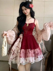 Cyflymder Vestidos De Fiesta Elegantes 2025 Temperament Chiffon Women Chiffon Ruffles Temperament Jacquard Waist Drawstring Pommel Dress