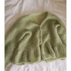 Cyflymder Light Green Mohair Knit Cardigan V‑Neck Button Long Sleeve Loose Cropped Sweater Women Spring Outerwear