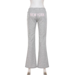 Cyflymder Letter Print Slim Casual Flare Pants Women Fashion Drawstring Low Wait Peach Hip Boot Cut Trousers Streetwear Bottoms Sweatpants