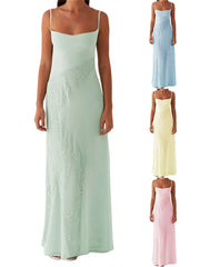 Cyflymder Elegant Floral Print Maxi Dress with V-Neckline and Adjustable Spaghetti Straps Boho Chic Summer Beach Dress for Women