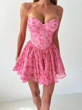 Cyflymder Women's Sexy Camisole Floral Chiffon Backless Dress For Summer Featuring Elastic Ruched Back For Easy Wear Suitable For Beach