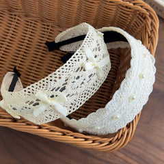 Cyflymder Boho Headband Lacework Pearl Bow Fabric Wide Band Retro Hair Accessory For Women Lightweight Non Slip New Arrival