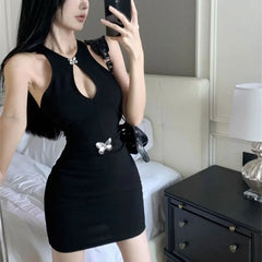 Cyflymder Sexy Hollow Out Bag Hip Waist Dresses Summer Halter Stylish Backless Women's Clothing Solid Color Elegant Butterfly Mini Dress