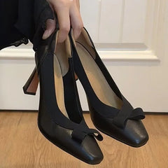 Cyflymder New Women's Retro Round Toe Elegant High Heels Ladies Cross Straps Shallow Party Dress Shoes Women Pumps