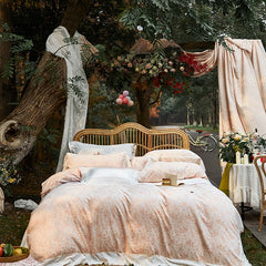 Cyflymder Vintage Jacquard Lace Ruffles 100% Cotton Double Yarn Soft Princess Bedding Set Duvet Cover Bed Sheet Set Pillowcases 4Pcs