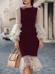 Cyflymder Elegant Women O-Neck Midi Dress Fashion Long Sleeve Evening Ladies Street Party Trumpet Mermaid Vestidos 2026 Spring Summer