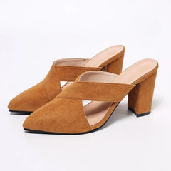 Cyflymder Leopard print pointy head high heel slippers female new summer outside wear big yards Baotou half slippers