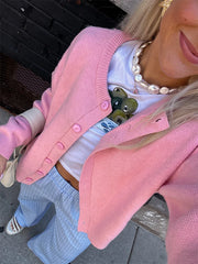 Cyflymder Women s Classic V-Neck Button Down Cardigan Sweater Long Sleeve Knit Top with Ribbed Cuffs and Hem