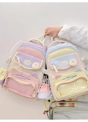 Cyflymder Fashion Transparent Sweet Kawaii Backpack High-capacity Y2k Aesthetic Schoolbag Women Students Contrast Color Patchwork Ita Bags