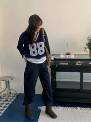 Cyflymder Thiened Long Sve Knitted Sweater Women's Chic Autumn Winter College Sle Color Blo Letter Design Versatile Knitwear