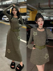 Cyflymder Extra Large Size Retro Star Print Hooded Dr Spicy Girl Sle Women's Faion for plus Size 200 Pou Winter Collection