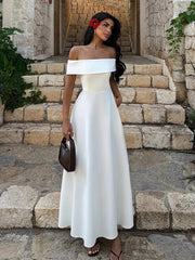 Cyflymder Classic Sexy Slash Neck Dress Women Elegant Solid Simple Office Birthday Evening Cocktail Party Stretchy Maxi Bodycon