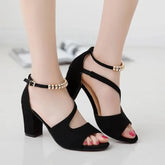 Cyflymder Fashion high heels new European and American word with suede thick-heeled sandals sexy backless high-heeled sandals large size
