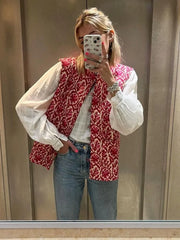 Cyflymder Style Casual Patchwork Vests Elegant Streetwear Waistcoat Women Printed Embroidery Reversible Vest Jacket Vintage National
