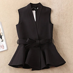 Cyflymder Korean Style V-neck Black Blazer Waistcoat Women Spring Autumn Sleeveless Belt Slim Office Lady Vest Outwear Female Vest Coat