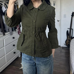 Cyflymder Euramerican Peter Pan Collar Vintage Sweet Cool Coats Y2k Simple Single Breasted Slim Waist Lace Up Clothes Harajuku Streetwear