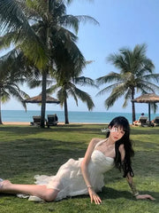 Cyflymder Summer Casual Beach Dress Office Lady Outwear Sleeveless Elegant Y2k Midi Dress Women Even Party One Piece Dress Korean